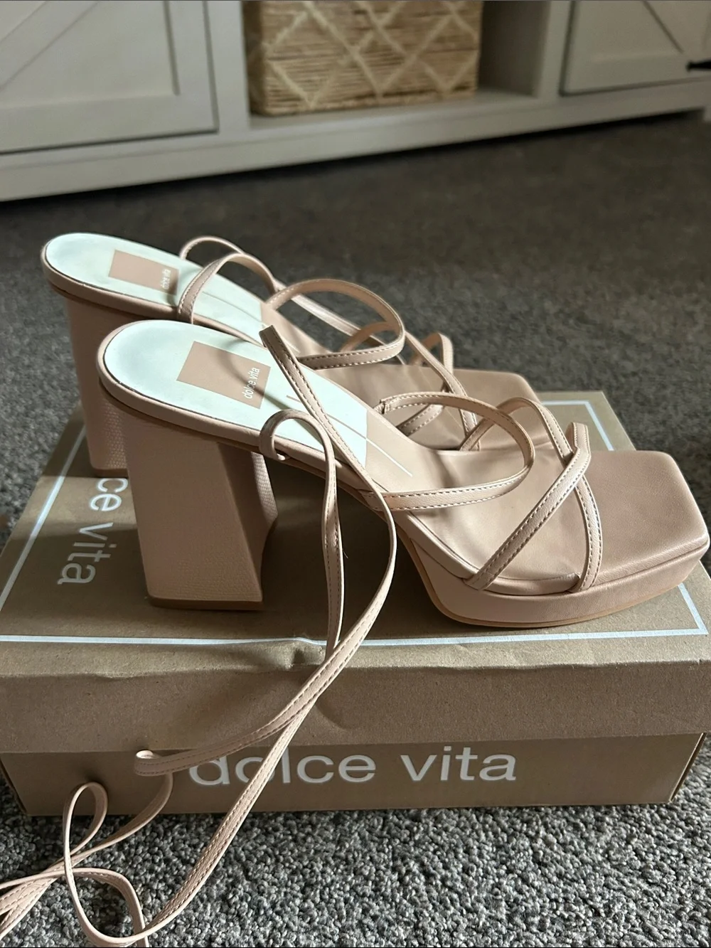 Dolce Vita Cream Strappy Square-Toe Heeled Sandals